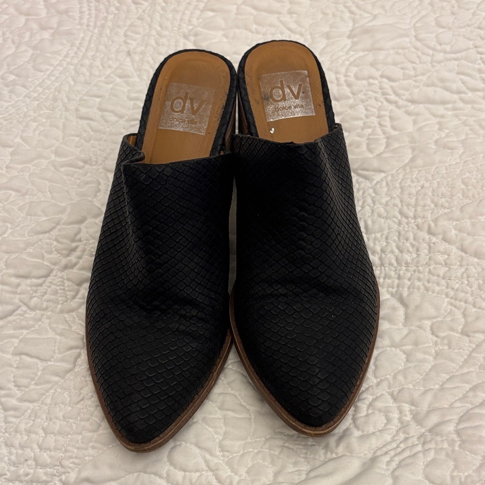 DV by Dolce Vita Black Snakeskin Women's Mules